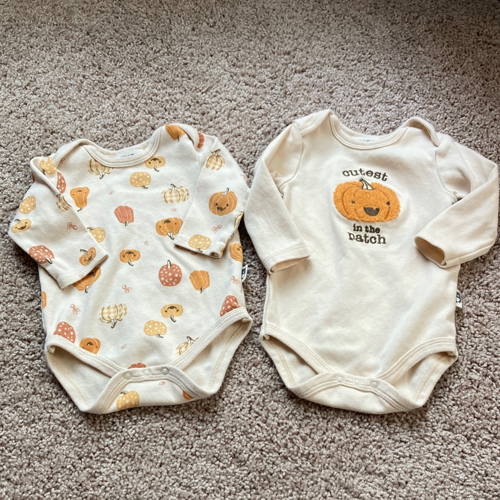 Pumpkin Patch Quarter Long Sleeve Onesies 2 Pack Organic Cotton 6-9 Mo Neutral